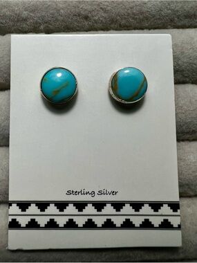 Sterling Silver Turquoise Round Stud Earrings